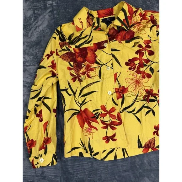 Ios Womens Jacket Size L Yellow Floral Button-Down Long Sleeves - Picture 5 of 8